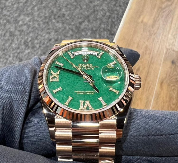 Rolex Day-date 36 2024 New Day-date 36 Everose Gold Green Aventurine Roman Diamond