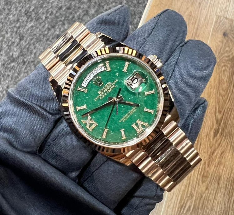 Rolex Day-date 36 2024 New Day-date 36 Everose Gold Green Aventurine Roman Diamond