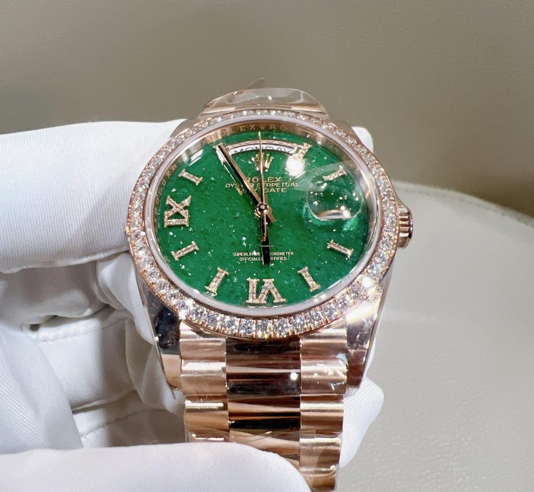 Rolex Day-date 36 2025 New Day-date 36 Everose Gold Green Aventurine Diamond Bezel