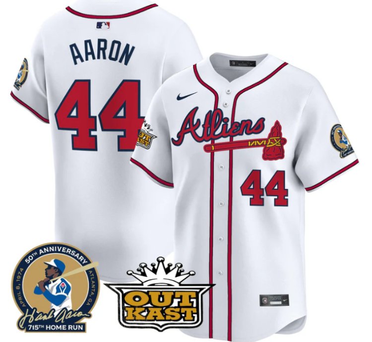 Hank Aaron Jersey 44 Atlanta Braves Atliens Patch Limited Stitched White