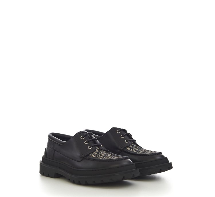 Dior Explorer Boat Shoe In Black And Dior Oblique Jacquard