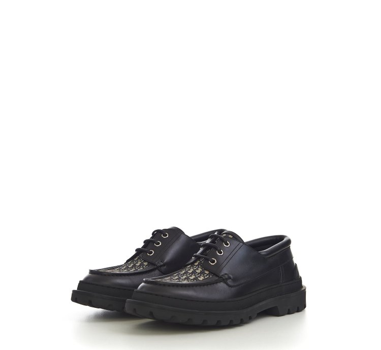 Dior Explorer Boat Shoe In Black And Dior Oblique Jacquard