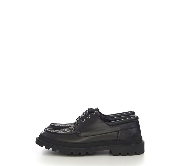 Dior Explorer Boat Shoe In Black And Dior Oblique Jacquard
