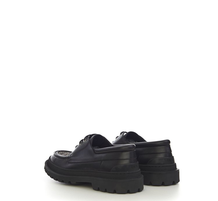 Dior Explorer Boat Shoe In Black And Dior Oblique Jacquard