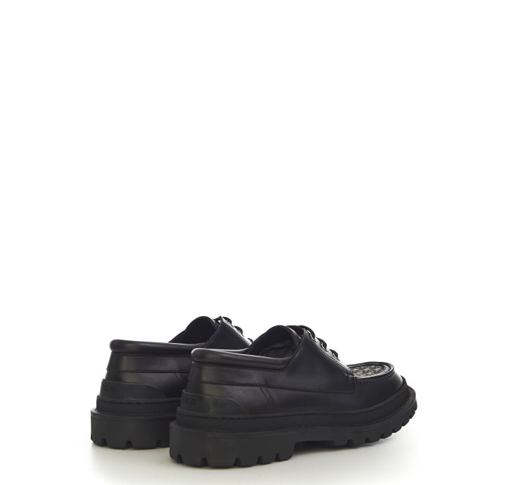 Dior Explorer Boat Shoe In Black And Dior Oblique Jacquard