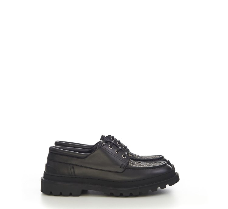 Dior Explorer Boat Shoe In Black And Dior Oblique Jacquard