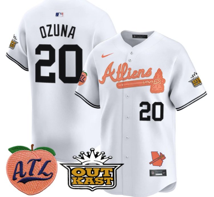 Marcell Ozuna Jersey 20 Atlanta Braves Atliens Peach Vapor Premier Limited Stitched White