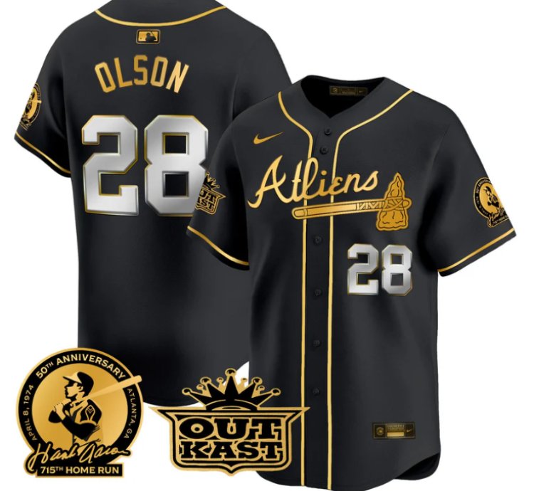 Matt Olson Jersey 28 Atlanta Braves Atliens Hank Aaron Patch Limited Stitched Black Gold