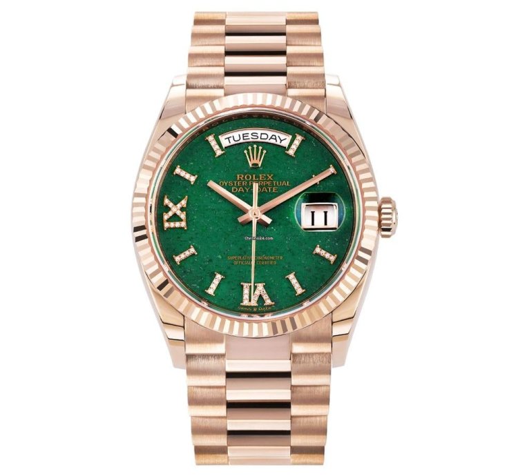 Rolex Day-date 36 128235 18k Rose Gold Green Aventurine Diamond Dial 36 Mm