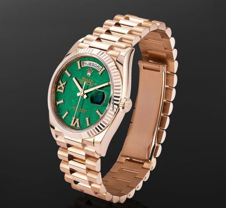 Rolex Day-date 36 128235 18k Rose Gold Green Aventurine Diamond Dial 36 Mm