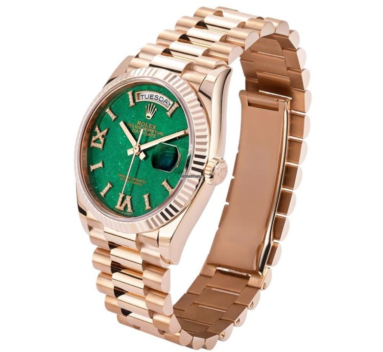 Rolex Day-date 36 128235 18k Rose Gold Green Aventurine Diamond Dial 36 Mm