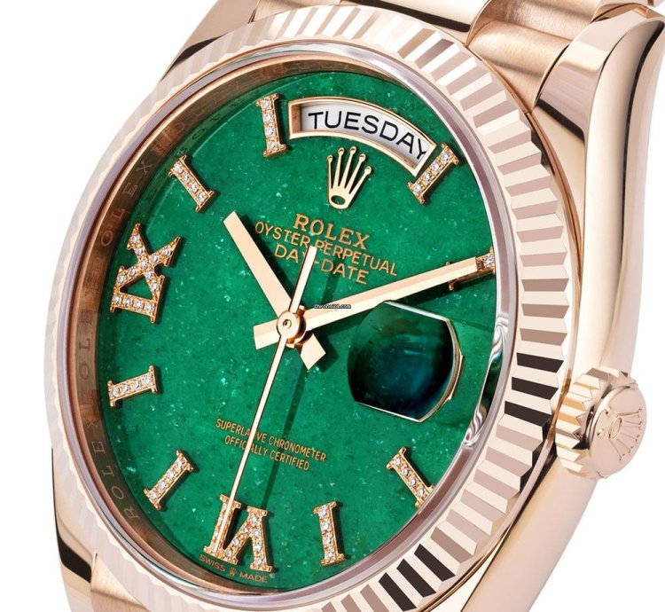 Rolex Day-date 36 128235 18k Rose Gold Green Aventurine Diamond Dial 36 Mm
