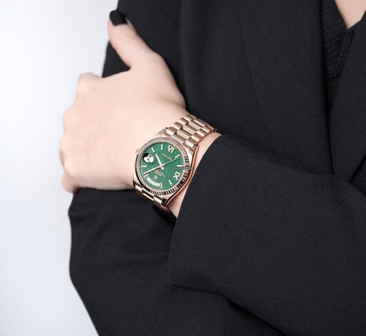 Rolex Day-date 36 128235 18k Rose Gold Green Aventurine Diamond Dial 36 Mm