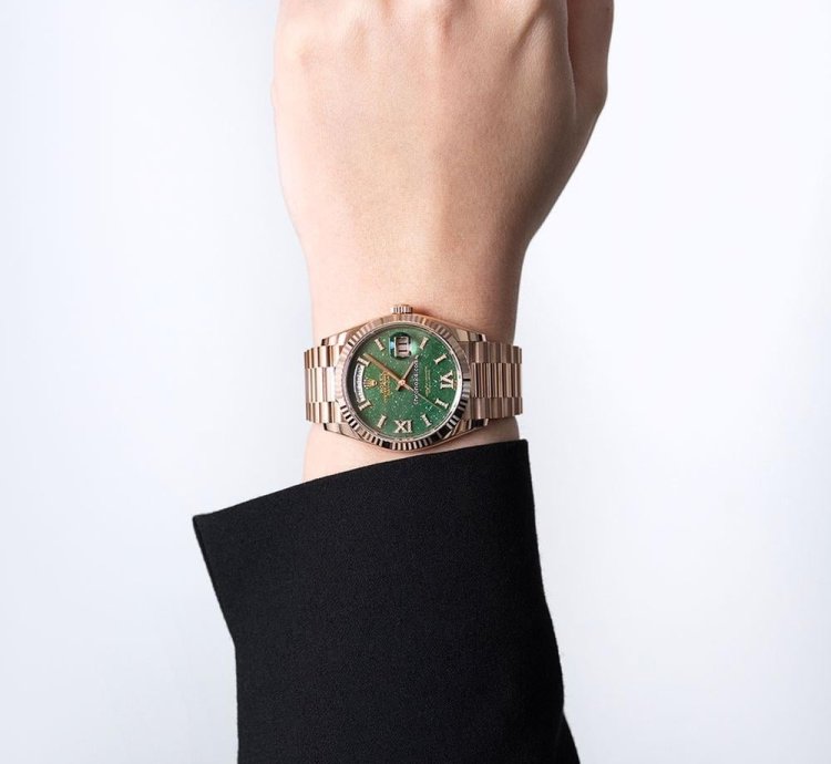 Rolex Day-date 36 128235 18k Rose Gold Green Aventurine Diamond Dial 36 Mm