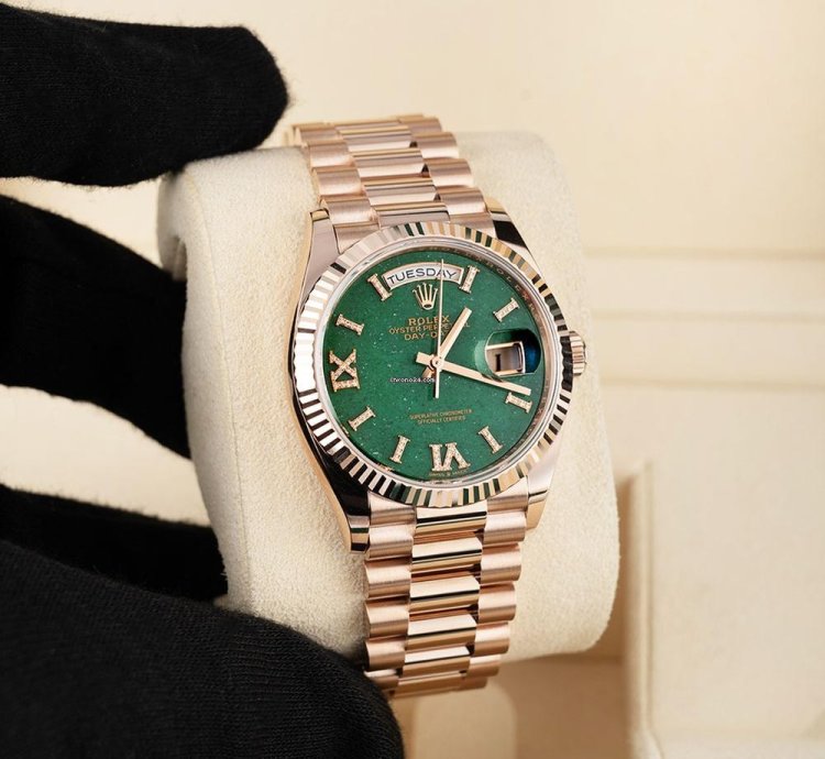 Rolex Day-date 36 128235 18k Rose Gold Green Aventurine Diamond Dial 36 Mm