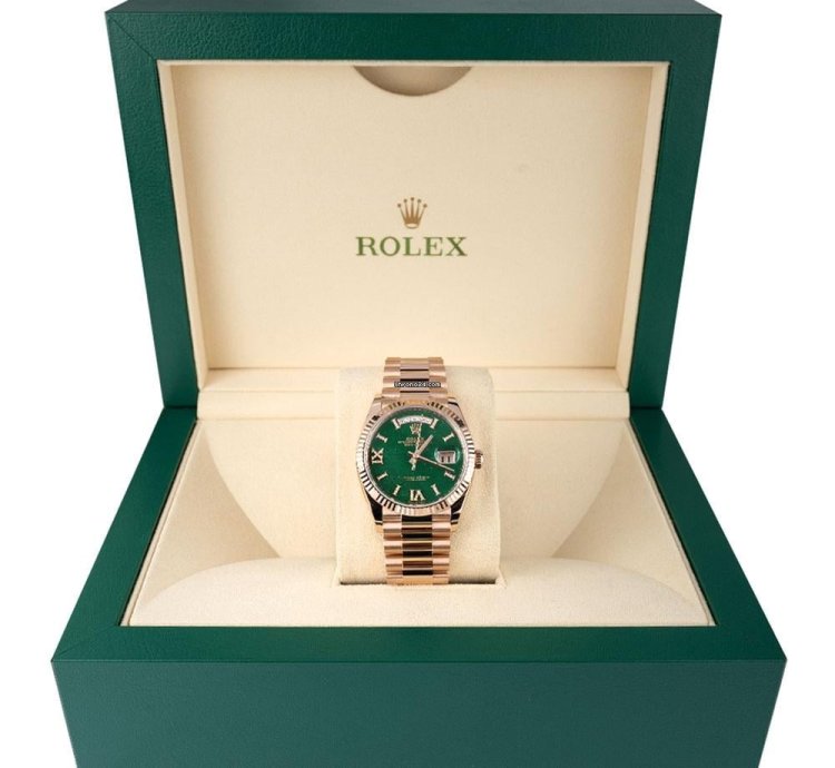 Rolex Day-date 36 128235 18k Rose Gold Green Aventurine Diamond Dial 36 Mm