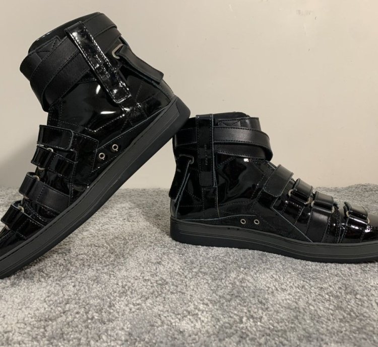 Dior Homme Bondage Black Patent Leather High Top Sz 43