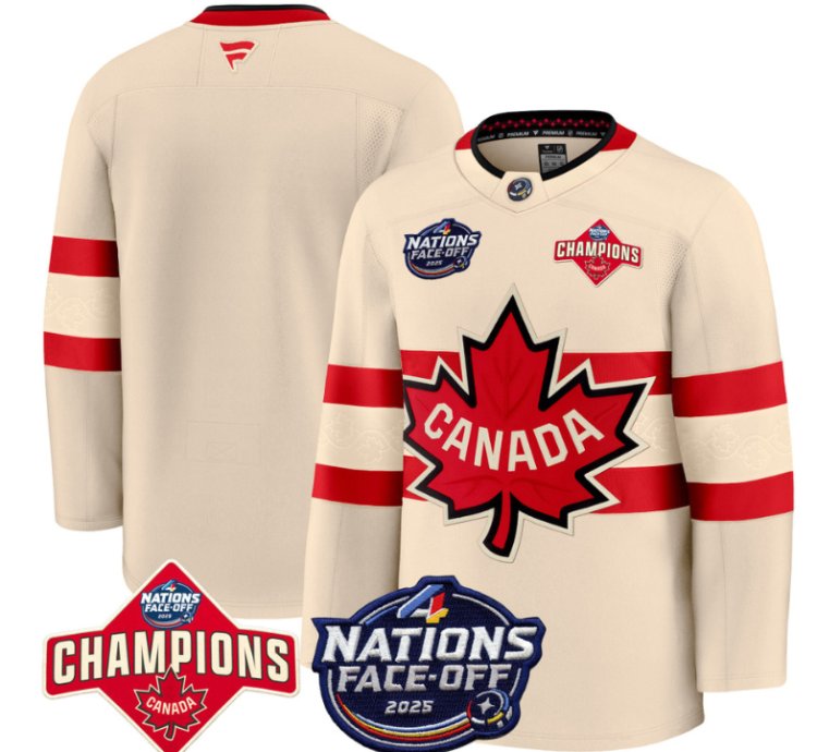 Mens Team Jersey Canada 4 Nations Face-off 2025 Champions Patch Stitched Cream