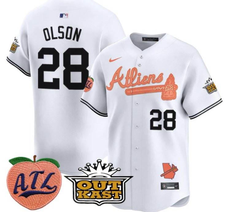 Matt Olson Jersey 28 Atlanta Braves Atliens Peach Vapor Premier Limited Stitched White