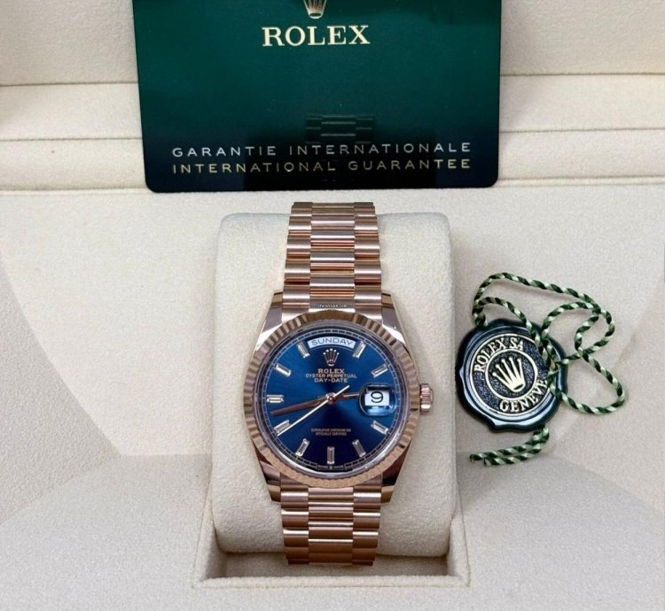 Rolex Day-date 36 128235 Day-date 36mm Rose Gold Blue Baguette Dial President