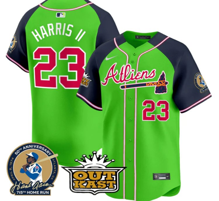 Michael Harris Ii Jersey 23 Atlanta Braves Atliens Hank Aaron Patch Limited Stitched Green Alternate