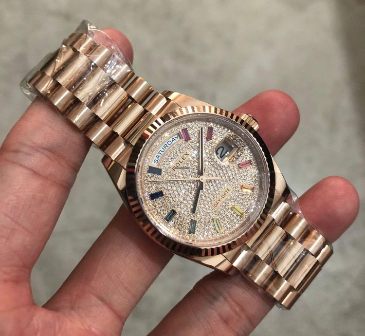 Rolex Day-date 36 128235 Rainbow Diamond Paved