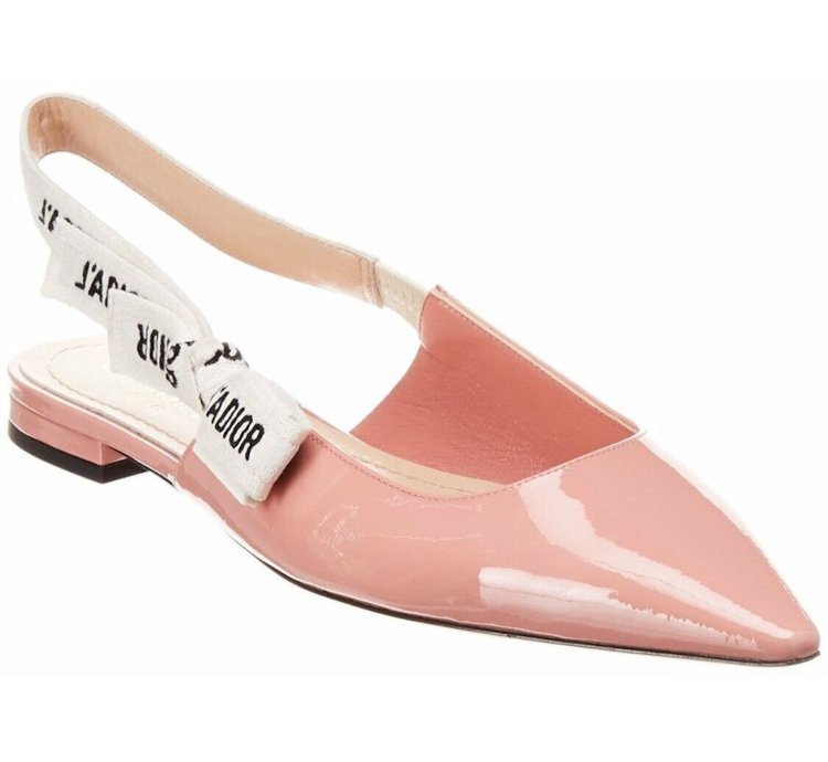 Dior Jadior Dusty Candy Pink Patent Logo Ribbon Slingback 37