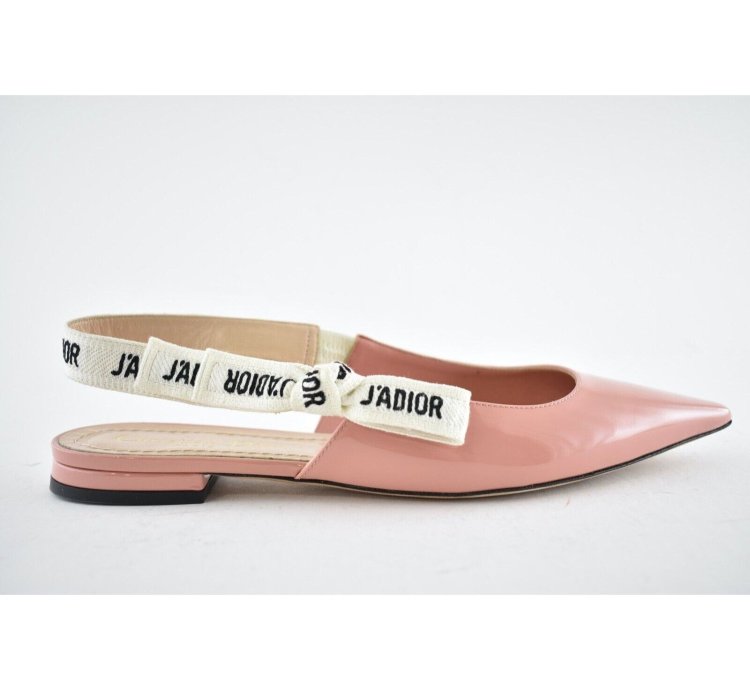 Dior Jadior Dusty Candy Pink Patent Logo Ribbon Slingback 37