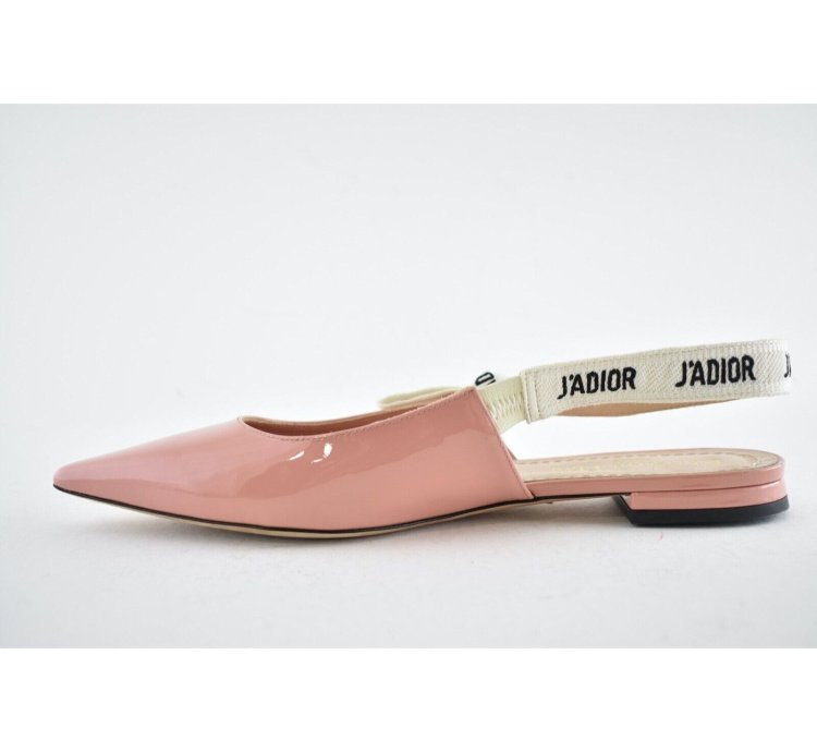 Dior Jadior Dusty Candy Pink Patent Logo Ribbon Slingback 37