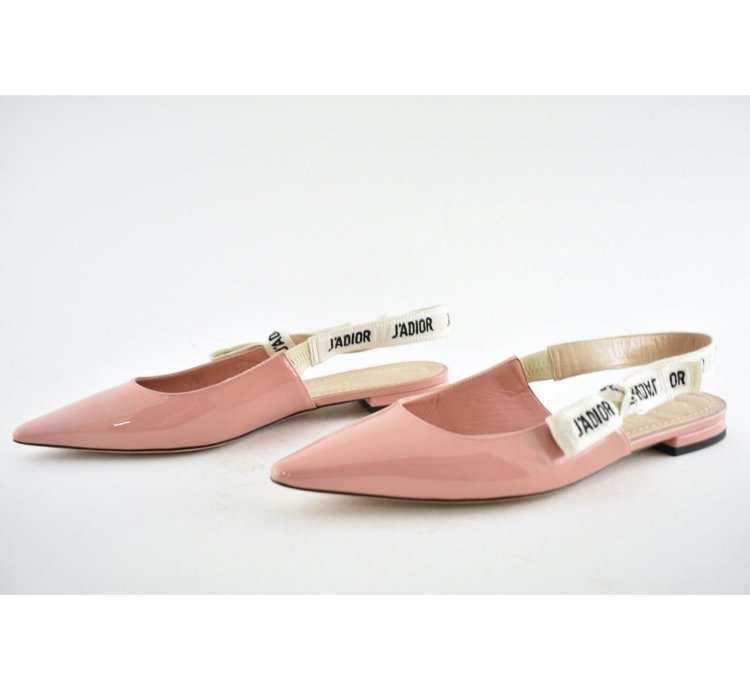 Dior Jadior Dusty Candy Pink Patent Logo Ribbon Slingback 37