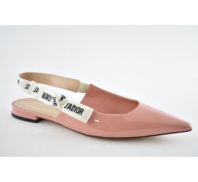 Dior Jadior Dusty Candy Pink Patent Logo Ribbon Slingback 37