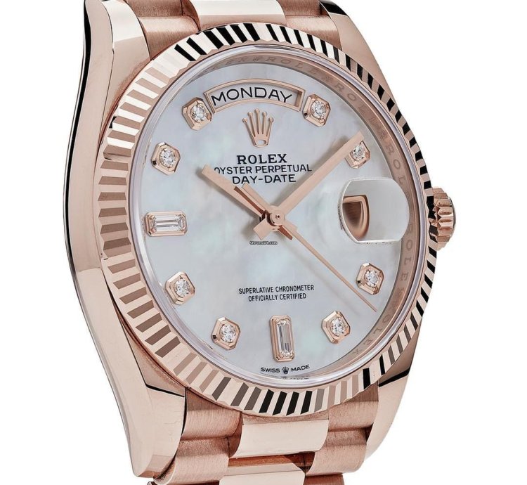 Rolex Day-date 36 128235 Rose Gold Mother Of Pearl Diamond Dial