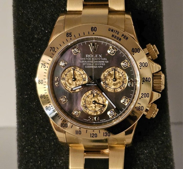 Rolex Daytona 116528 Yellow Gold Diamonds Tahiti Mother Of Pearl Dial Full Set Stickers