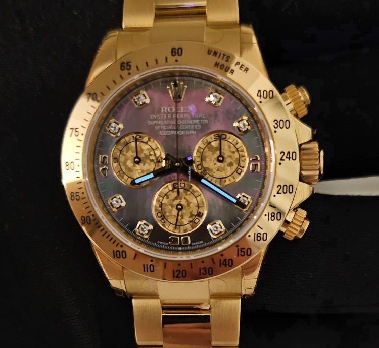Rolex Daytona 116528 Yellow Gold Diamonds Tahiti Mother Of Pearl Dial Full Set Stickers