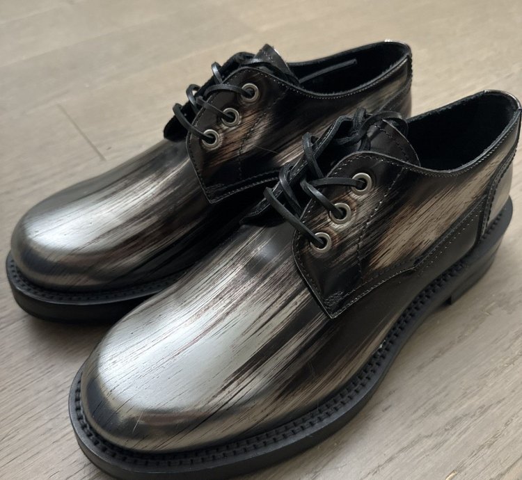 Dior Men Silver Leather Derby Shoes