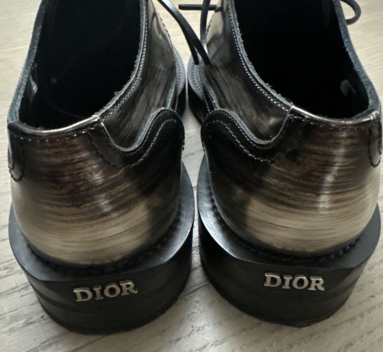 Dior Men Silver Leather Derby Shoes