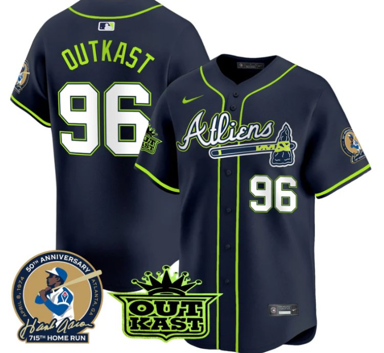 Outkast Jersey 96 Atlanta Braves Atliens Hank Aaron Patch Limited Stitched