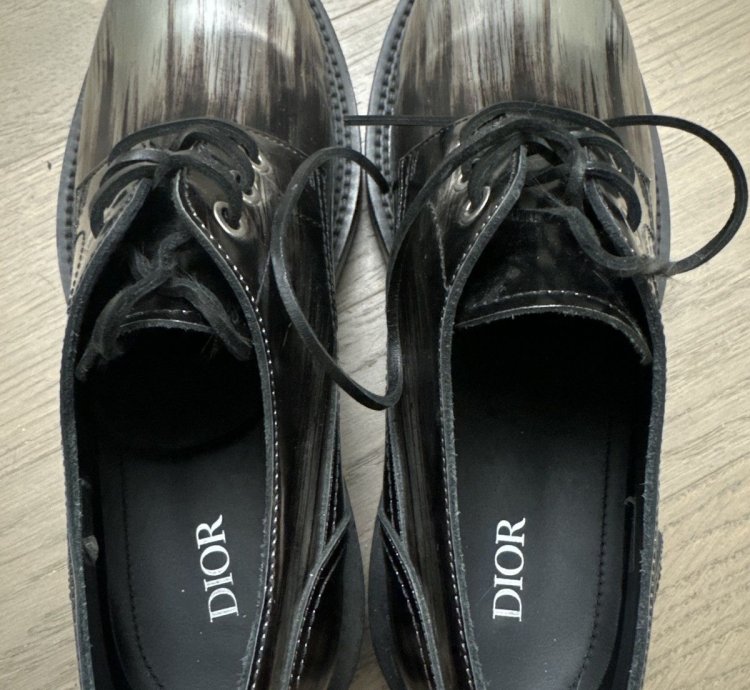 Dior Men Silver Leather Derby Shoes