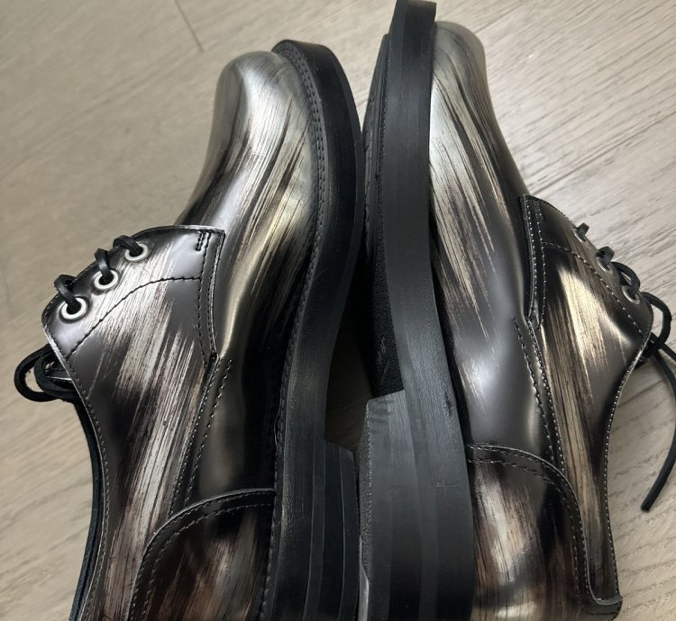 Dior Men Silver Leather Derby Shoes