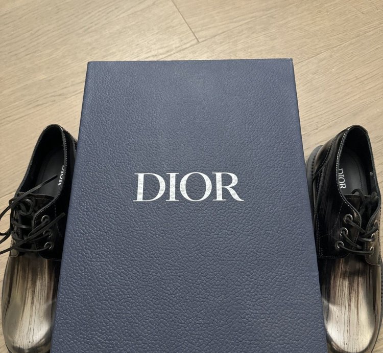 Dior Men Silver Leather Derby Shoes