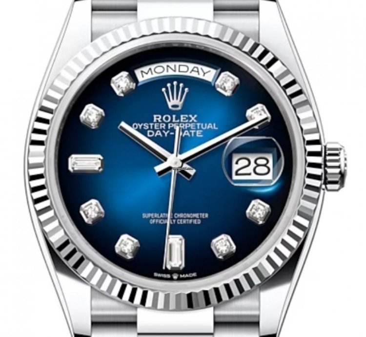 Rolex Day-date 36 128236 36mm Platinum Bracelet Blue Ombre Dial Unworn 2023