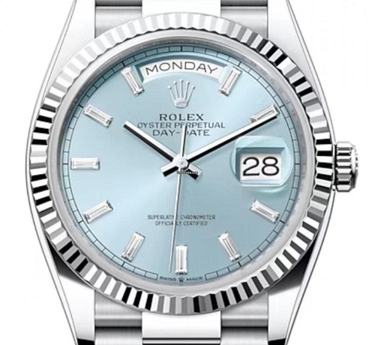 Rolex Day-date 36 128236 36mm Platinum Bracelet Ice Blue Baguette Dial Unworn 2023
