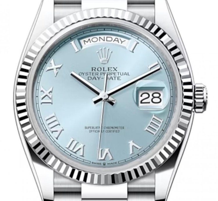 Rolex Day-date 36 128236 36mm Platinum Bracelet Ice Blue Roman Dial Unworn 2023