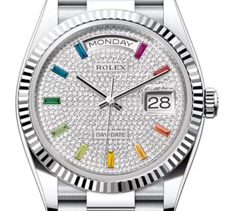 Rolex Day-date 36 128236 36mm Platinum Bracelet Pave Dial Unworn 2023