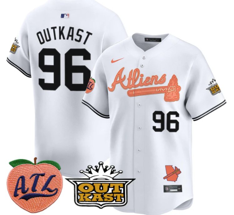 Outkast Jersey 96 Atlanta Braves Atliens Peach Vapor Premier Limited Stitched White