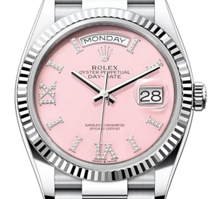 Rolex Day-date 36 128236 36mm Platinum Bracelet Pink Opal Diamond Dial Unworn 2023