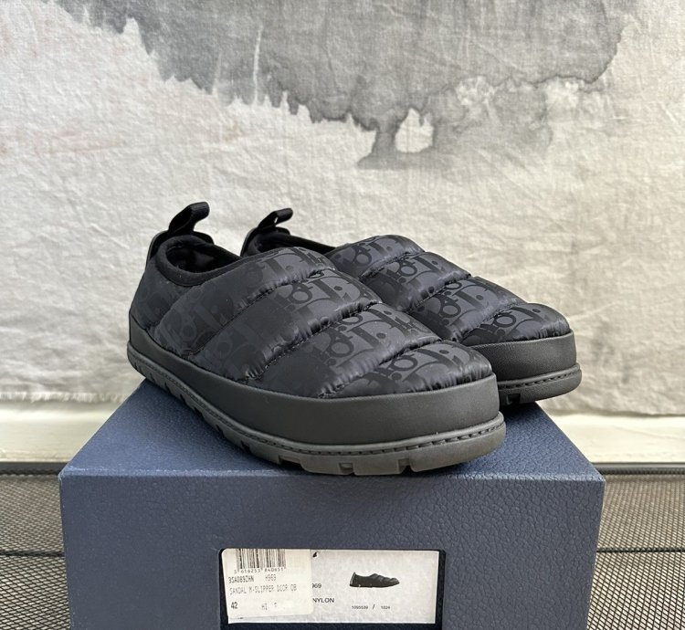 Dior Oblique Nylon Snow Slipper Slip On Puffer Shoe 42