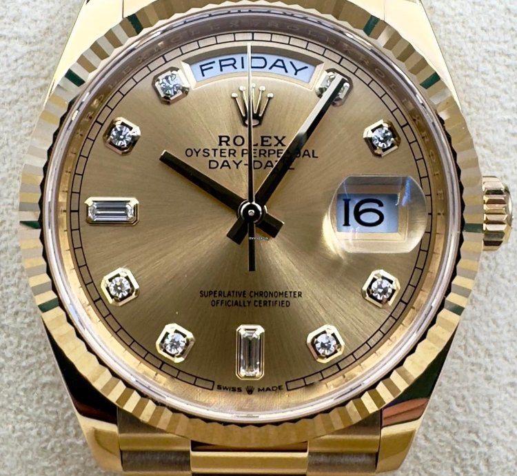 Rolex Day-date 36 128238 36mm Yellow Gold Champagne Diamond Dial Unworn 2023