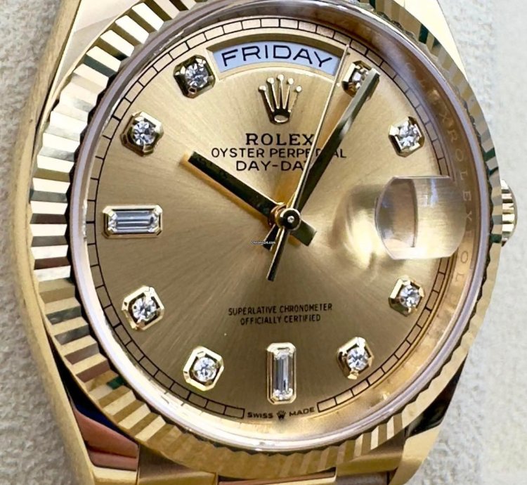 Rolex Day-date 36 128238 36mm Yellow Gold Champagne Diamond Dial Unworn 2023