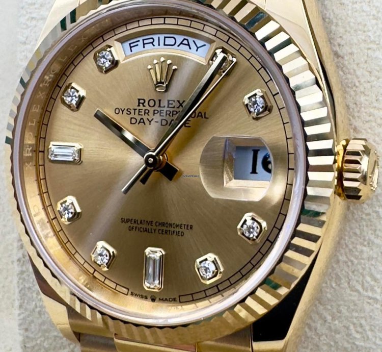 Rolex Day-date 36 128238 36mm Yellow Gold Champagne Diamond Dial Unworn 2023